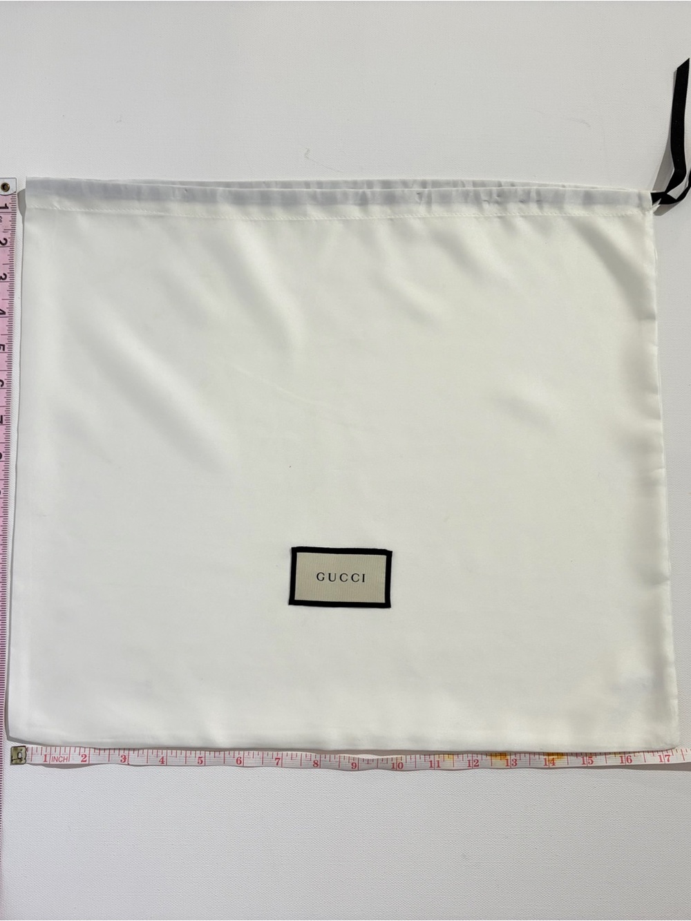 Authentic Gucci White/Cream Satin Drawstring Dust Bag with Logo Patch 15”x 17.5”